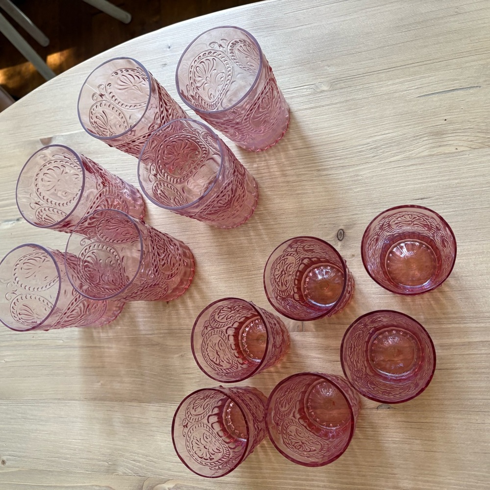 Anthropologie Large Pink Bohemian Glass Tumblers (Set of 6) - Picture 2 of 11